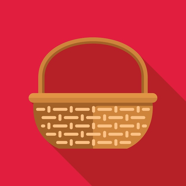 Empty wicker basket with handle on red background
