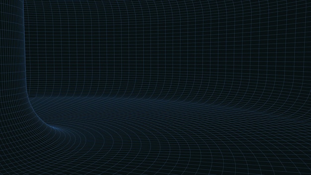 En abstrakt tunnel med en 3D-rutnätsstruktur av tunnlar och korridorer Vektor-maskhål