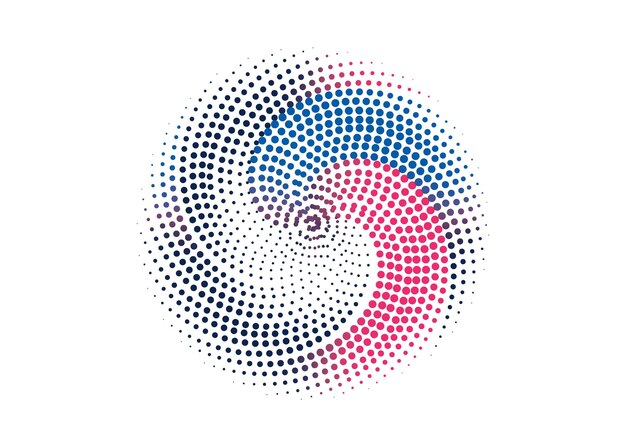 en blå och rosa virvel logotyp ett cirkulärt prickmönster med blå och rosa färger prick cmyk svart