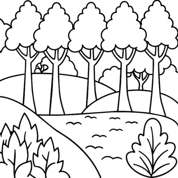 en skog med träd och en vit bakgrund med en flicka som sover i den