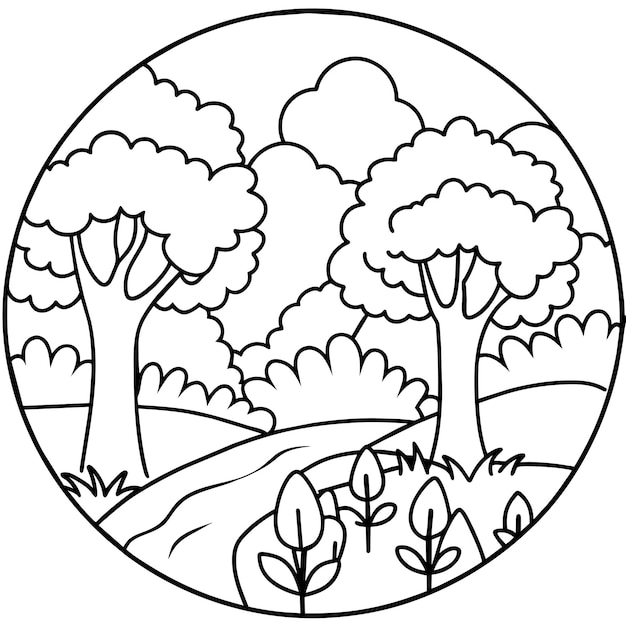en skog med träd och en vit bakgrund med en flicka som sover i den