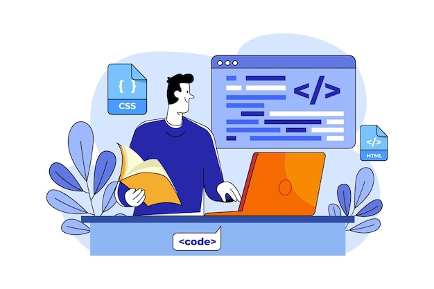 En ung programmerare som kodar på den bärbara datorn
