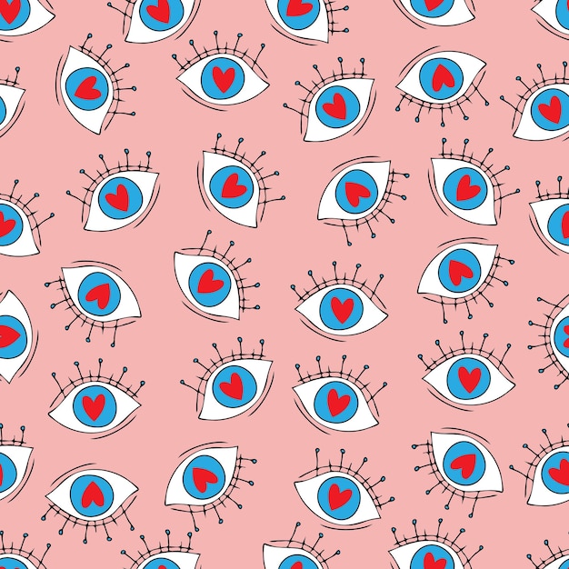 Enamored eyes vector seamless pattern Eyes with hearts Valentine's Day 14 February Background for invitations wallpaper wrapping paper and scrapbooking