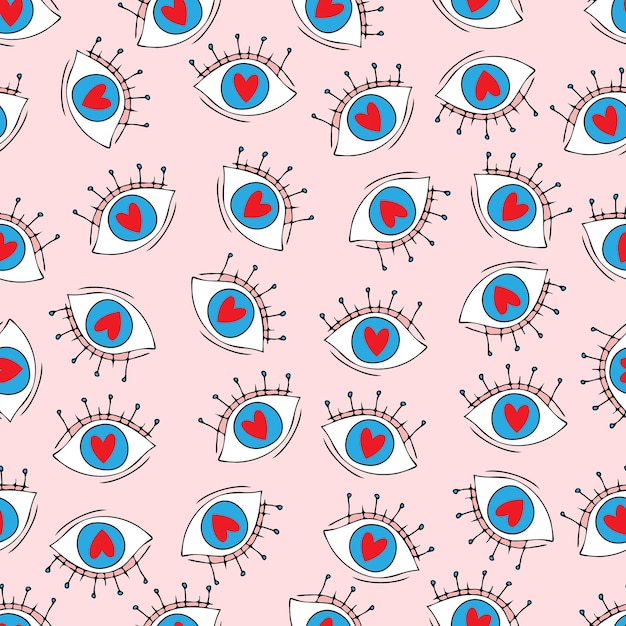 Enamored eyes vector seamless pattern Eyes with hearts Valentine's Day 14 February Background for invitations wallpaper wrapping paper and scrapbooking