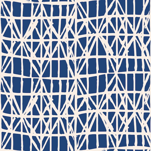 Endless watercolor texture vector. Indigo tie dye seamless pattern. Natural tiles. Japan cotton background. Batik bed vector texture. China hand dyeing white cotton background. Hippie fabric with grid