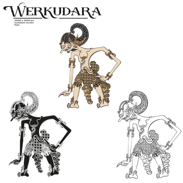 Endonezya'dan Wayang Kulit karakterlerinin vektör tasarımı