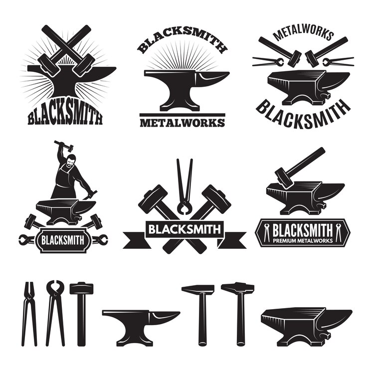 Vektör endüstriyel logo seti. demirciler için etiketler.