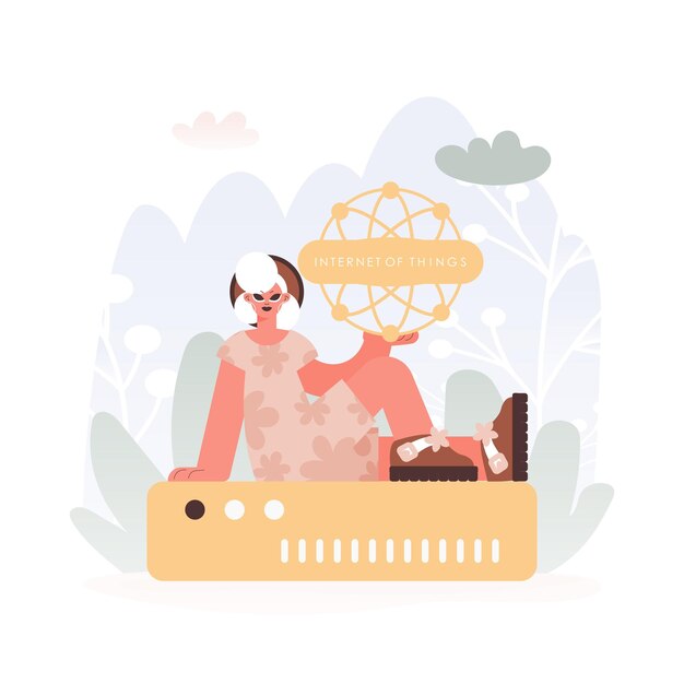 Energized lady Getting a handle on the IoT Picture Inward parts parts parts the center of a Organize of Servers Symbolizing the Interconnectivity and Mechanical Headways of Advanced Times