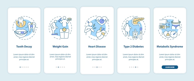 energy drinks side effects onboarding mobile app page screen with concepts