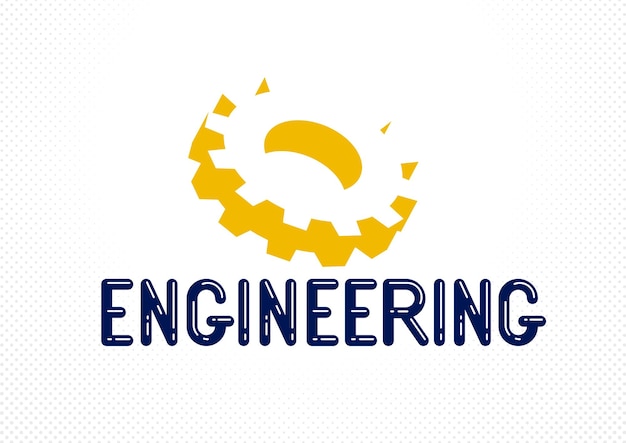 Engineer logo or icon with gears and cog wheels, stylish industrial and construction graphic design element.