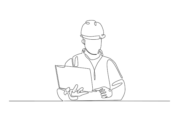 Engineer with laptop in continuous one line drawing