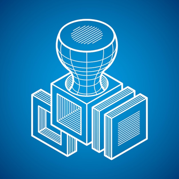 Engineering abstract shape, 3d vector polygonal figure.