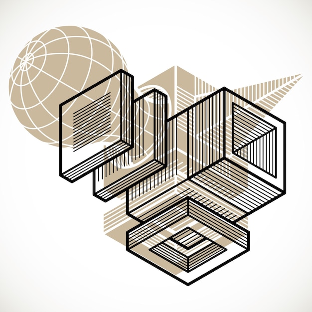 Engineering three-dimensional construction, abstract vector trigonometric shape.