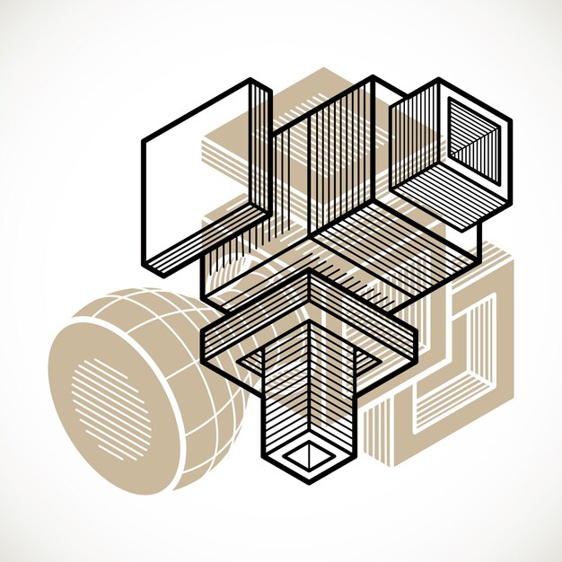Engineering three-dimensional construction, abstract vector trigonometric shape.