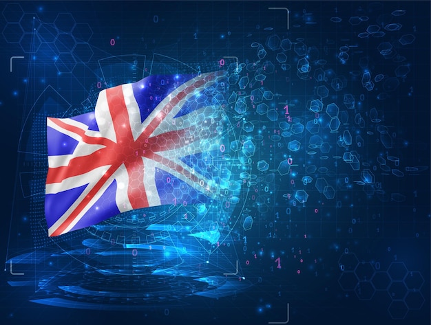 England, vector 3d flag on blue background with hud interfaces