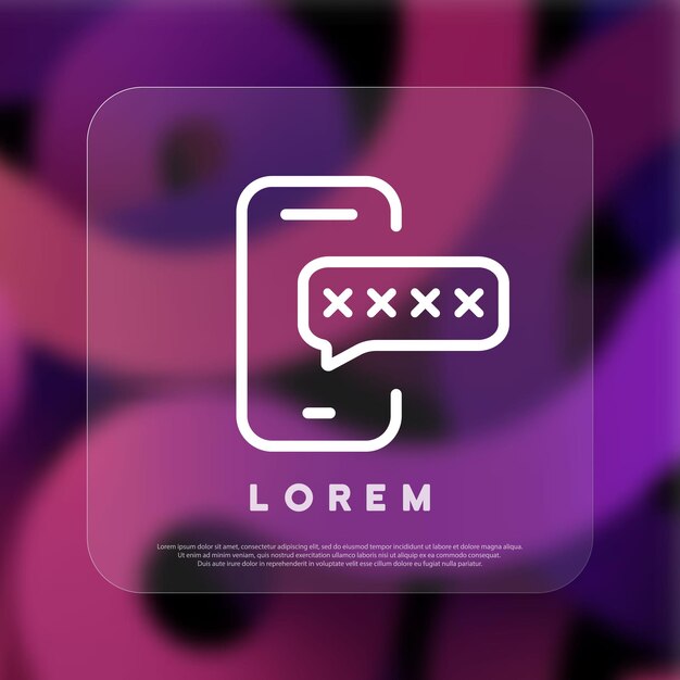 Enter password on the phone icon. Unlock your phone. Security password. Personal access, login, protection technology. Glassmorphism style. Vector line icon for Business and Advertising.