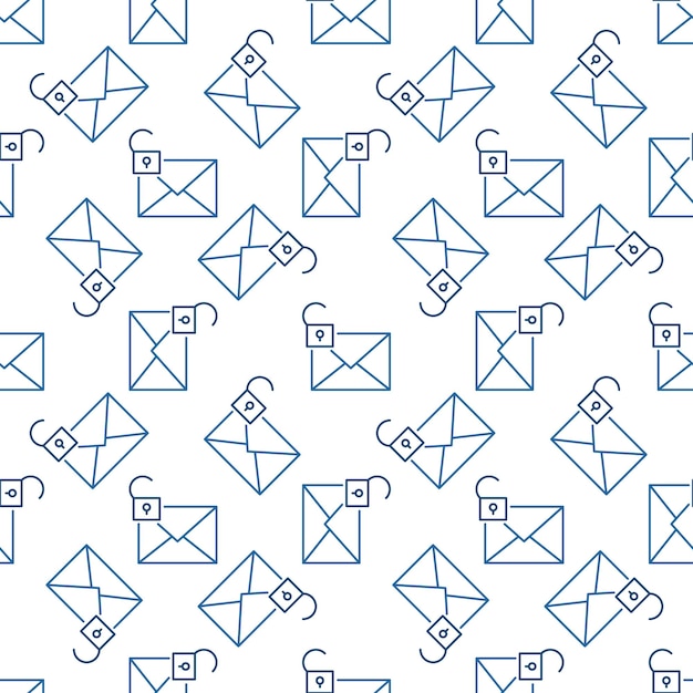 envelope with open padlock vector outline seamless pattern