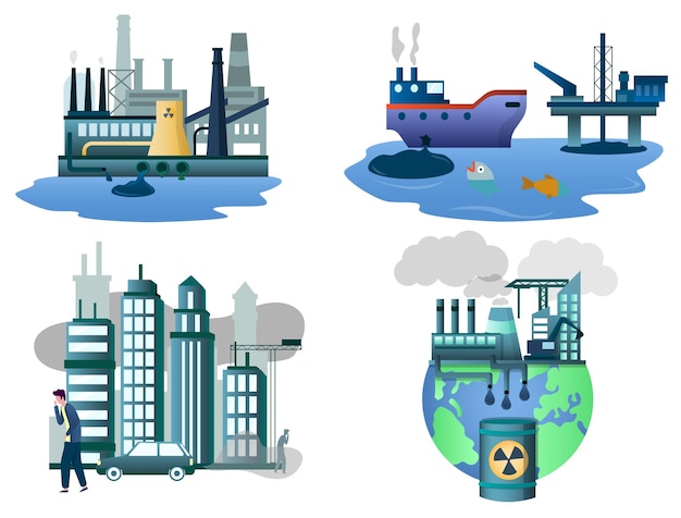 environment pollution vector concept isolated illustration set