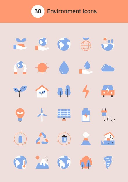 Environment vector flat icons set