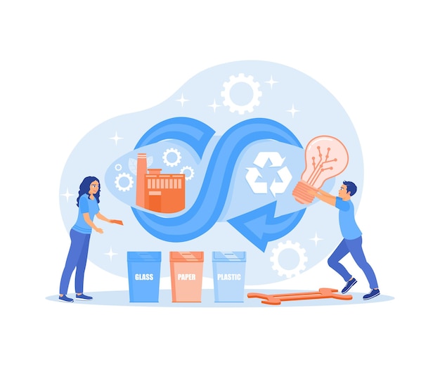 Environmentally friendly energy production Industrial development cycle with waste recycling Circular economy concept Flat vector illustration