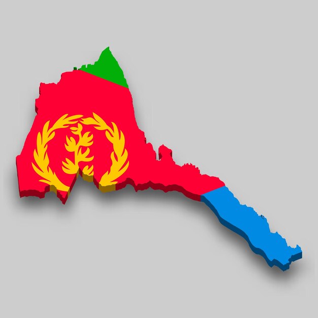 Eritre'nin ulusal bayraklı 3 boyutlu izometrik haritası.