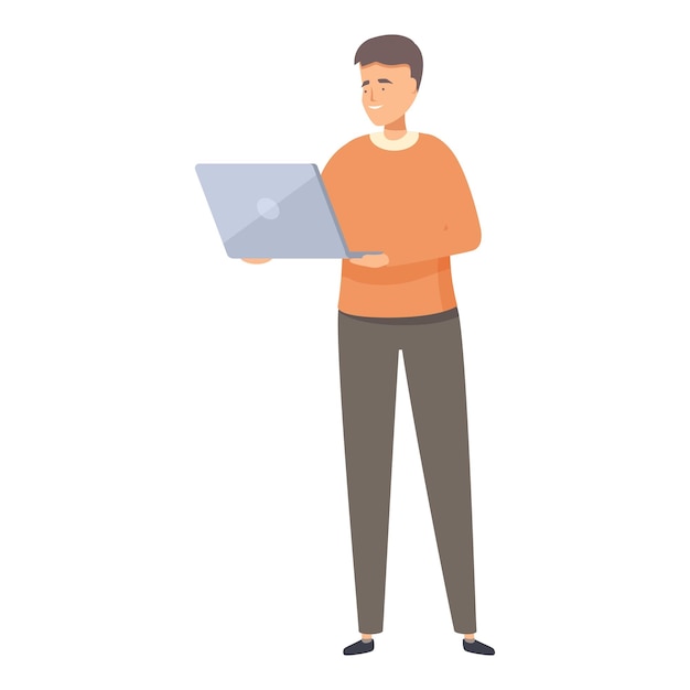 Erkek freelancer ayakta duruyor ve laptopta çalışıyor