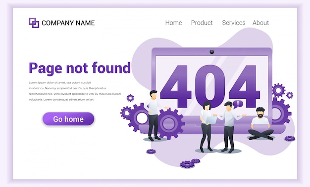 error 404 concept. people working on laptops searching and trying to fix errors