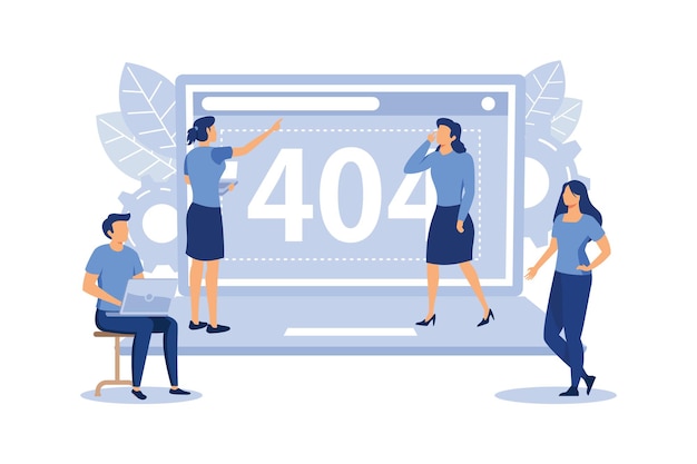 error 404 disconnection from the Internet unavailable little people are angry vector flat vector