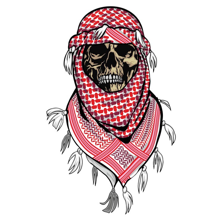 Vektör eşarplı oryantal kafatası grunge vintage tasarım tişörtleri