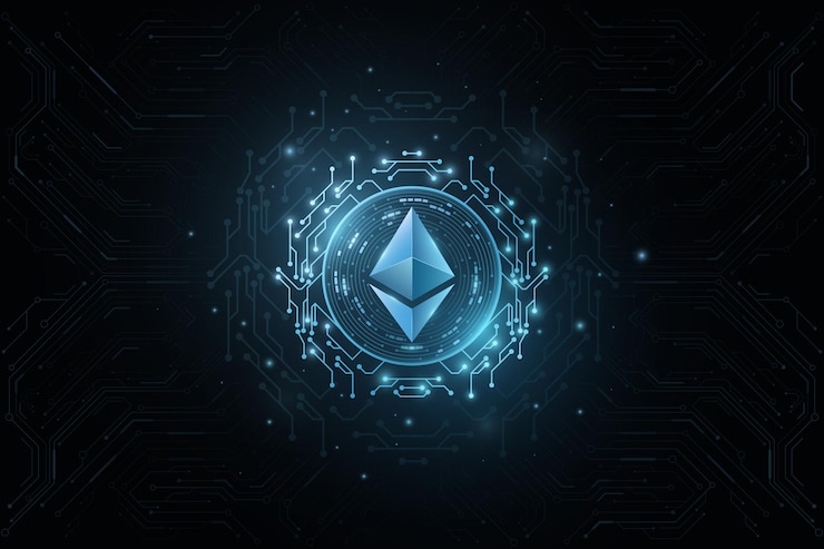 ethereum kripto para birimi. internet işi için kapak. web sitesi vektör blok zinciri için dijital madeni para