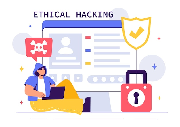 Ethical Hacking Illustration featuring a Developer Practicing Hacking on a Web Application Identifying Code Vulnerabilities to Improve Cybersecurity