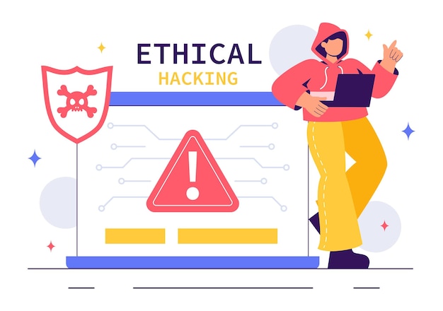 Ethical Hacking Illustration featuring a Developer Practicing Hacking on a Web Application Identifying Code Vulnerabilities to Improve Cybersecurity