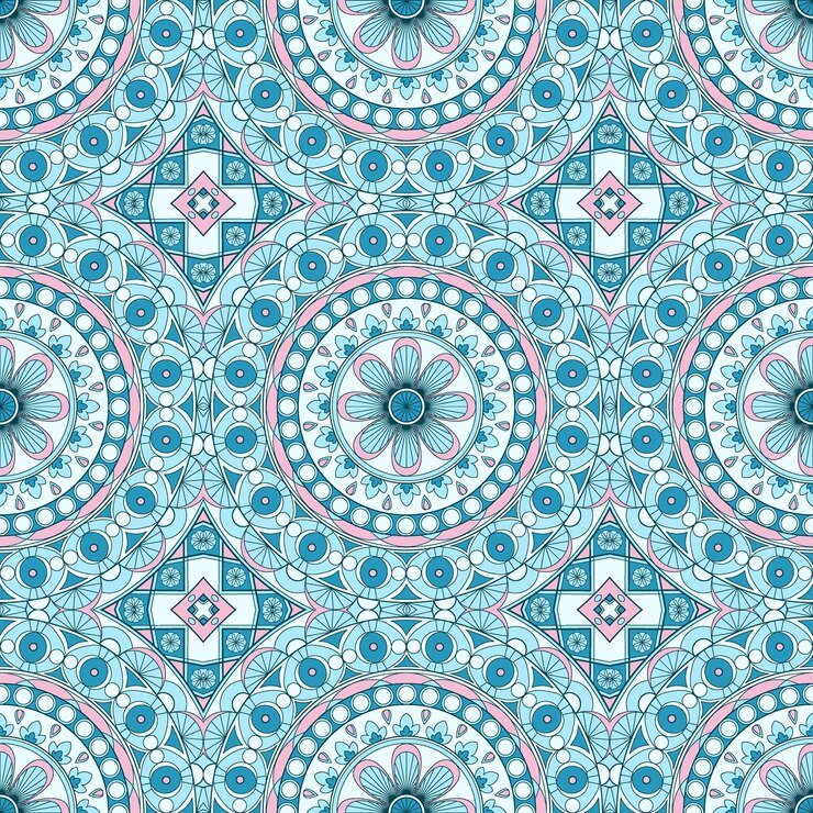 Ethnic ornamental seamless pattern in blue and pink colors