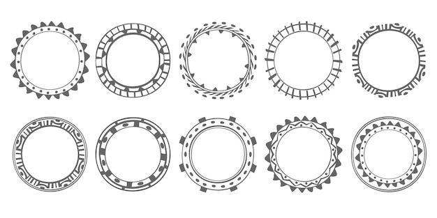 Ethnic tribal circles hand drawn frame set