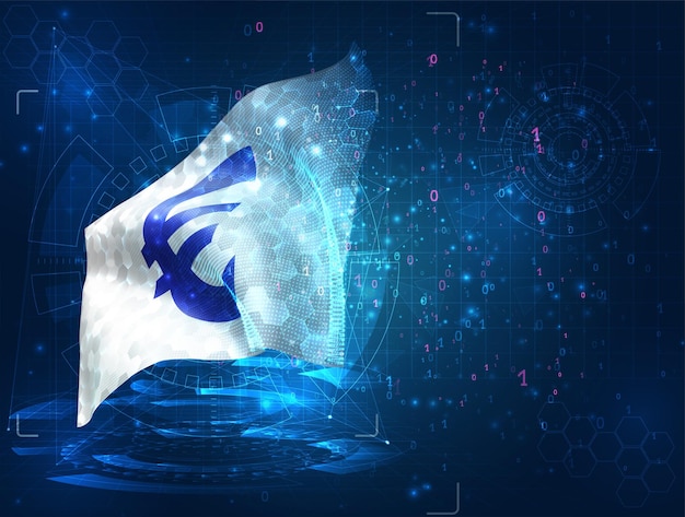 Euro currency on vector 3d flag on blue background with hud interfaces