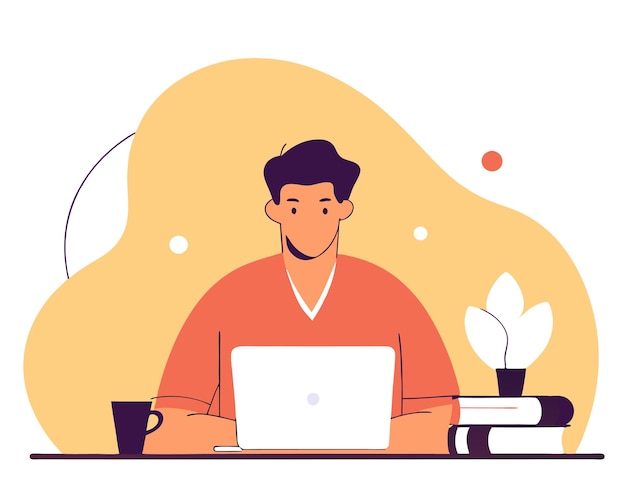 Evden freelance çalışan Freelancer adamın resmi çizimi