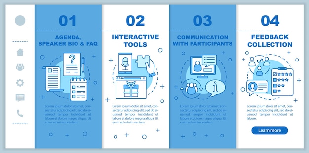 Event app onboarding mobile websider vektorskabelon