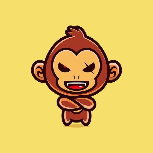 Evil monkey mascot cartoon character design premium vector