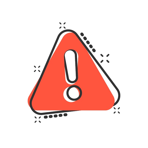 Exclamation mark icon in comic style Danger alarm vector cartoon illustration pictogram Caution risk business concept splash effect