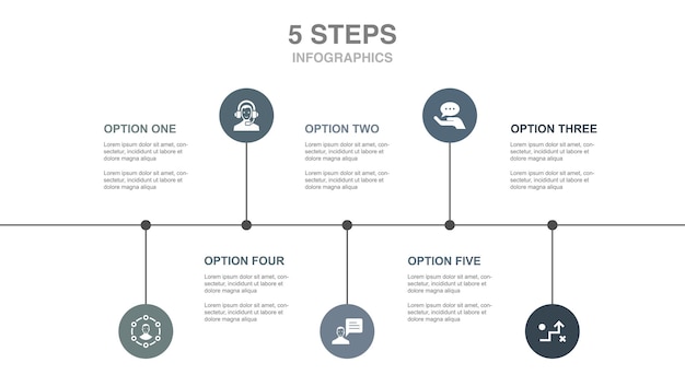 Experience consultant strategy support advice icons Infographic timeline layout design template Creative presentation concept with 5 steps