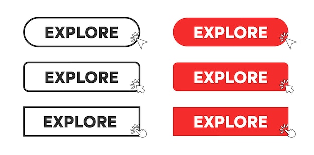 explore button in red rectangle and outline style vector illustration