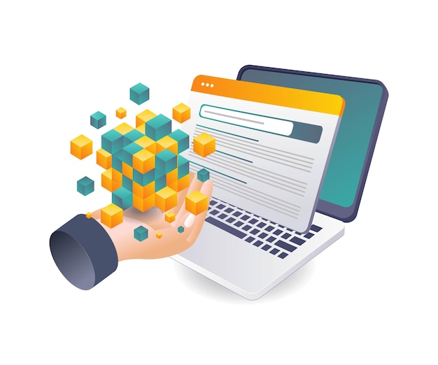 Exploring the World of Blockchain Business flat isometric illustration