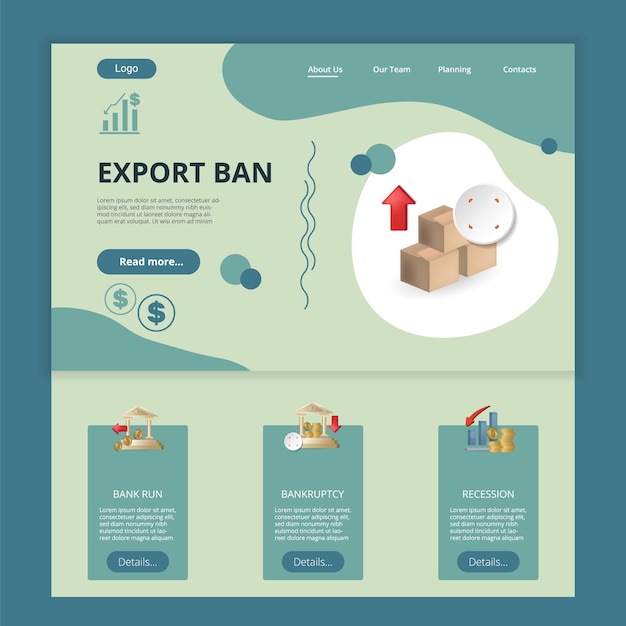 Export ban flat landing page website template bank run