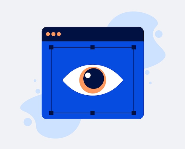 Eye observing through the window of an internet browser concept of monitoring Vector illustration