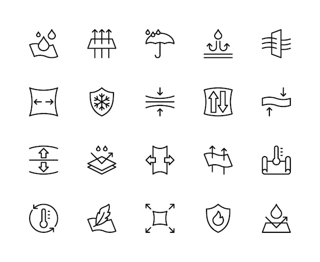 fabric properties related vector linear icons set contains such icons as stretch density lightness fabric and more