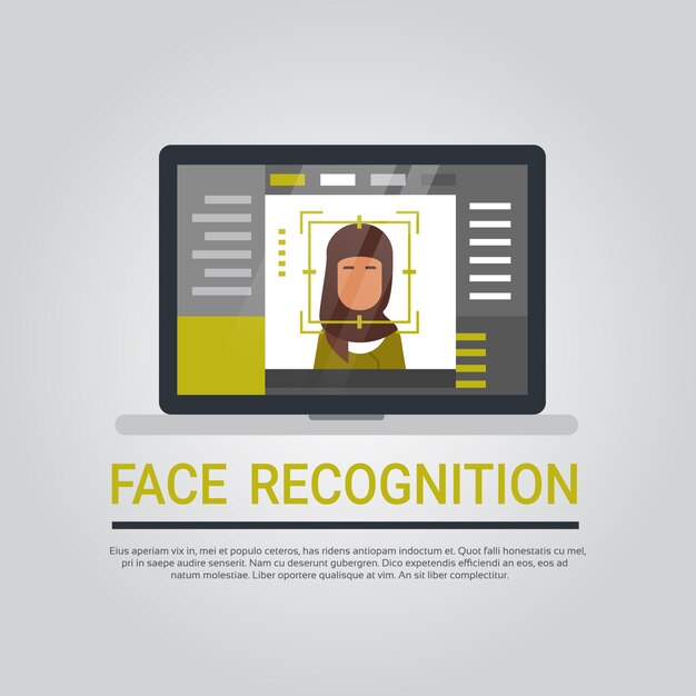 Face Recognition Technology Laptop Computer Security System Scanning Arab Woman User Biometric Ident