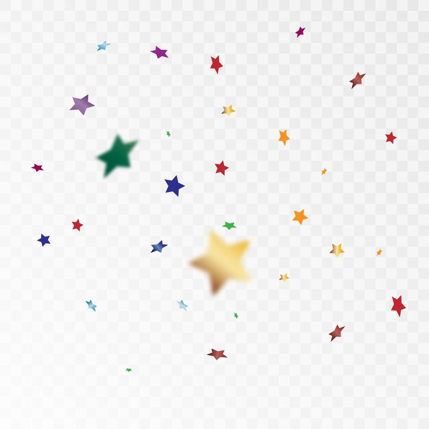 Falling golden confetti and blurred stars on a transparent background