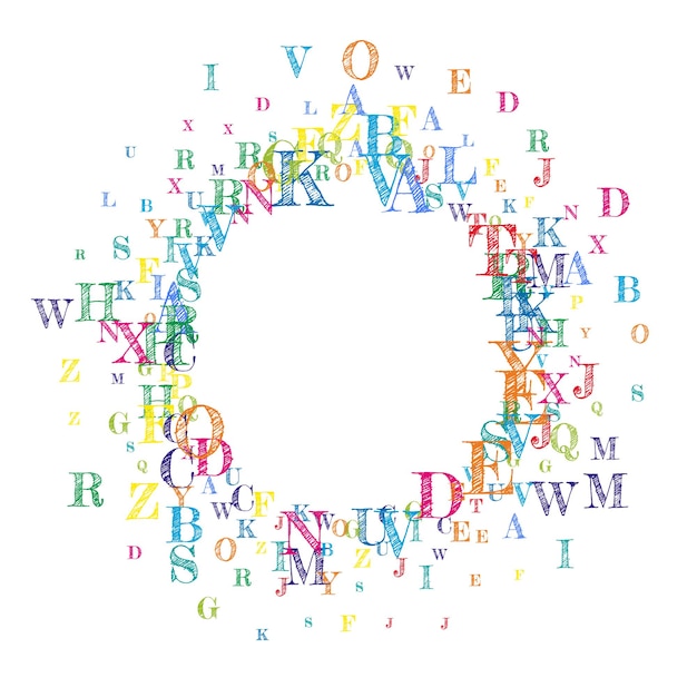 falling letters of english language colorful
