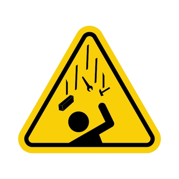 Falling objects danger sign Falling objects warning sign Caution falling tools Yellow triangle