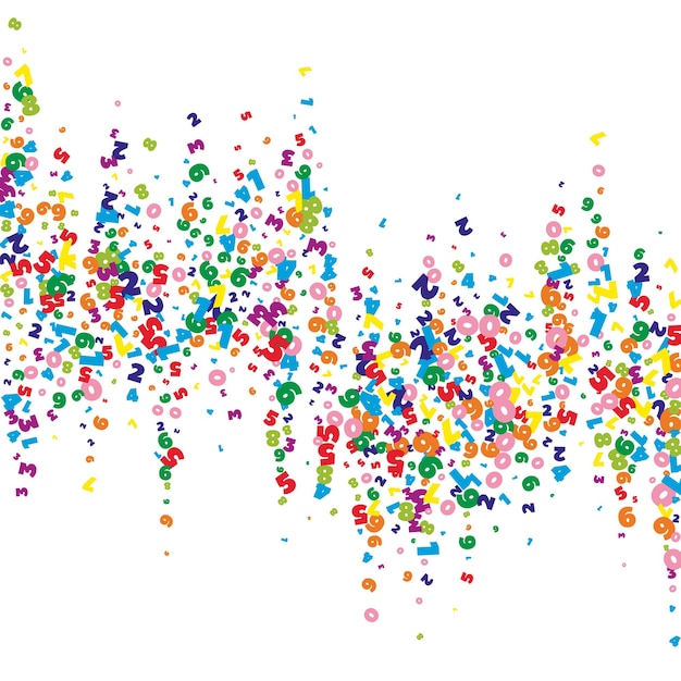Falling vivid numbers. Math study concept with flying digits. Resplendent back to school mathematics banner on white background. Falling numbers vector illustration.